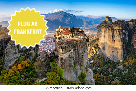 Agia Triada Kloster liegt auf einer Klippe hoch über dem Tal, Griechenland