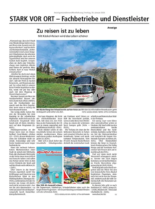 Annonce HNA 01-2026 Stark vor Ort mit Käckel Reisen