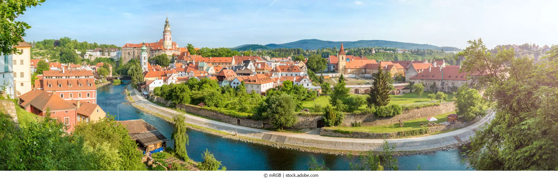 Panoramablick über die Altstadt von Český Krumlov, Tschechische Republik