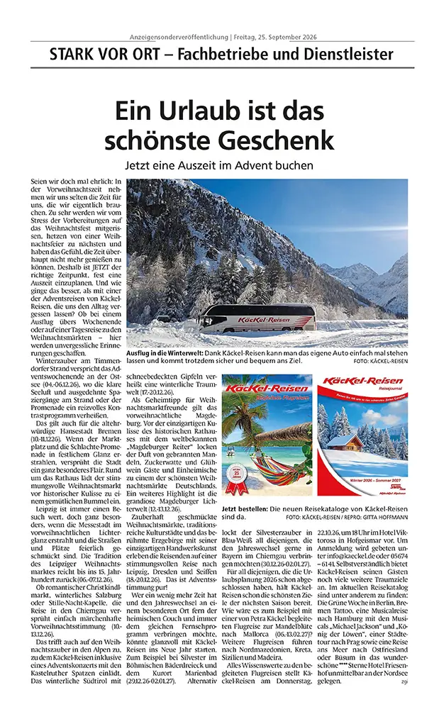 Annonce "Ein Urlaub ist das schönste Geschenk"